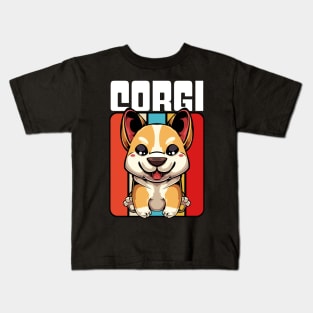 Welsh Corgi - Cute Retro Style Kawaii Dog Kids T-Shirt